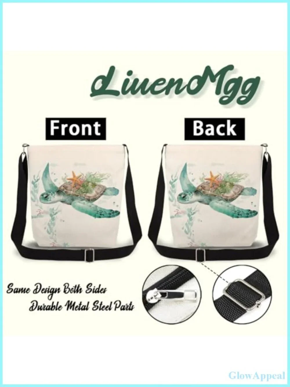 Watercolor Sea Turtle Messenger Bag Crossbody Canvas Handbag